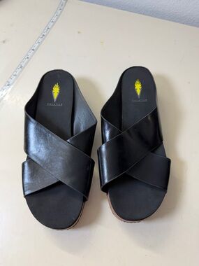 Volatile Black Crisscross Leather Slide Sandals